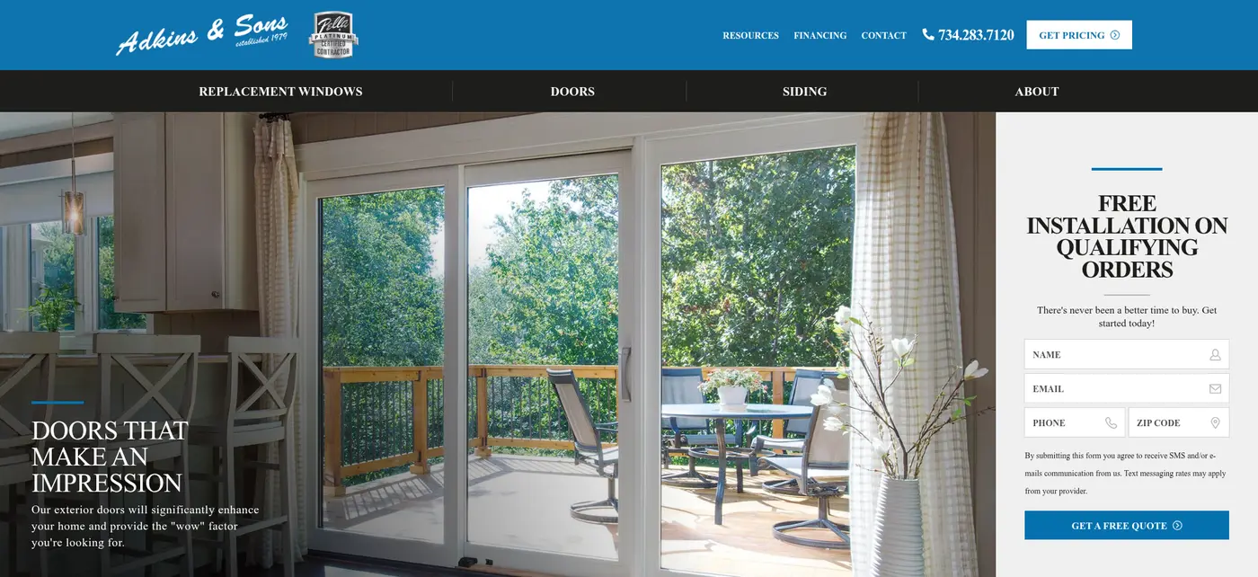 Adkins & Sons Windows website