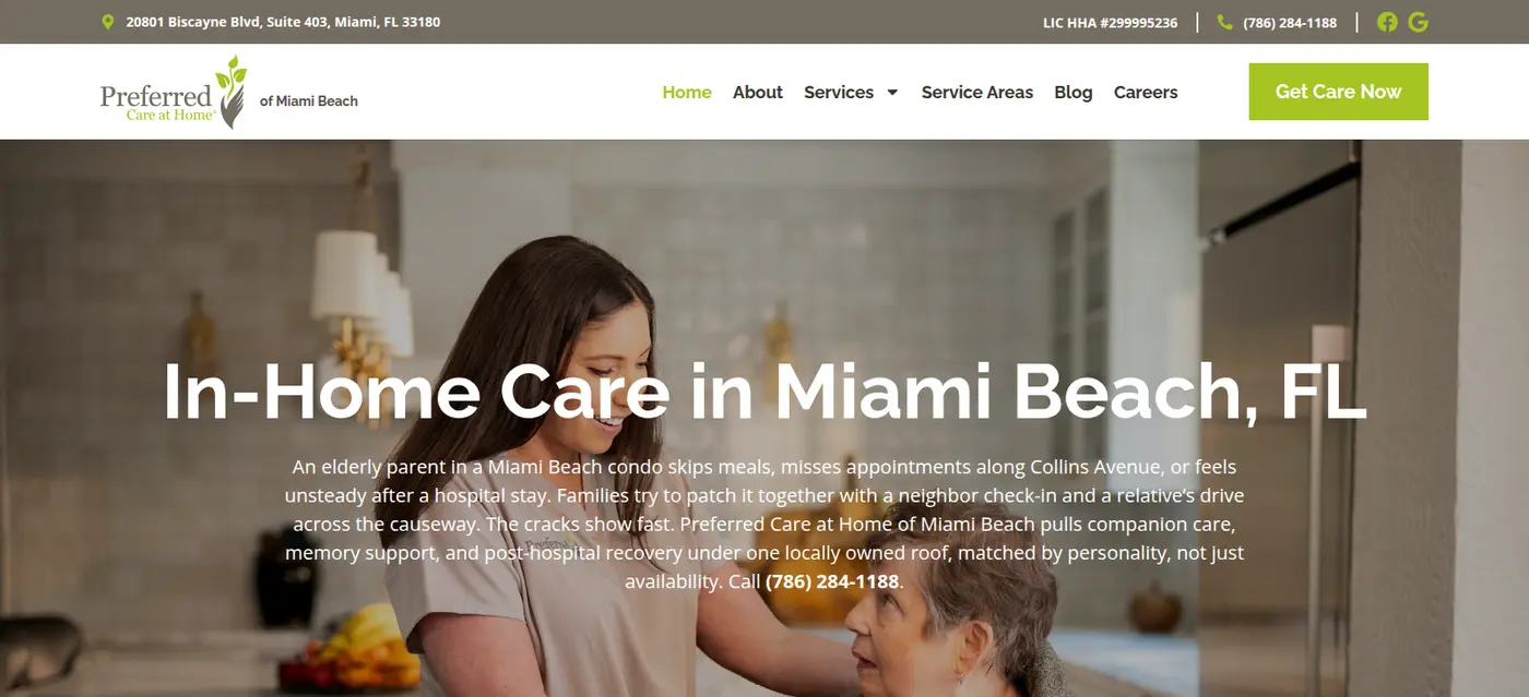 Preferred Care at Home — Miami Beach website
